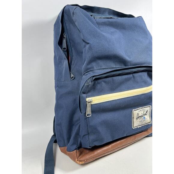 HERSCHEL Backpack Pop Quiz Canvas Leather Trim Waterproof Blue 22L - Picture 4 of 16